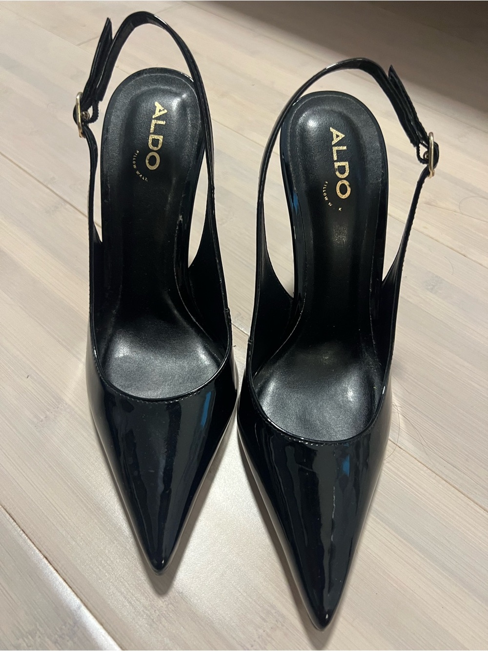 ALDO Black Patent Pointed-Toe Slingback Heels